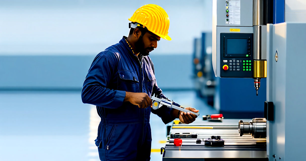 Certified technician repairing CNC machine on factory floor in India