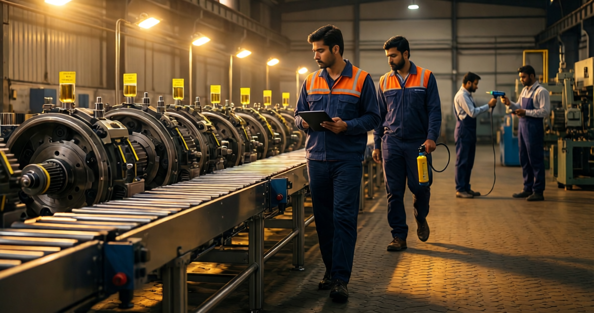 Expert technician diagnosing complex industrial machinery breakdown in MSME India.